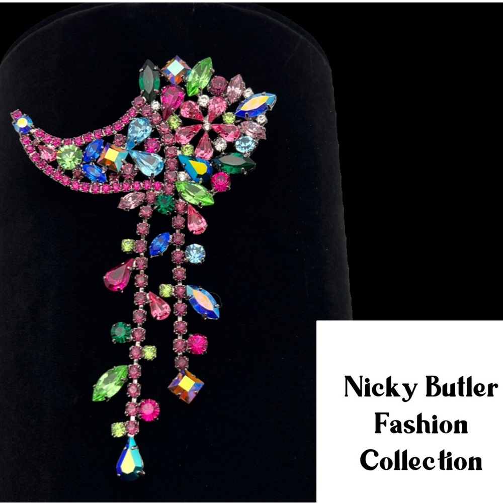 🌟NICKY BUTLER Fashion Multi Crystal Cornucopia Drop Brooch Limited NEW